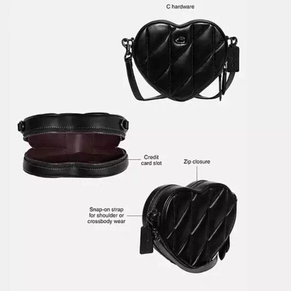 Coach Quilted Leather Heart Crossbody Small Shoulder Bag Ivory Brass CE725 Nappa - Picture 14 of 14